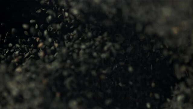 Sesame seeds fly up and fall down. Filmed is slow motion 1000 fps. High quality FullHD footage