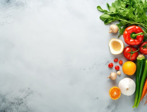 Fresh vegetablesle background. Top view with space for your text