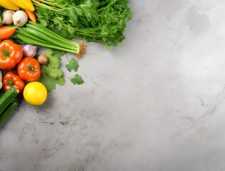 Fresh vegetablesle table, space for text. Healthy food background