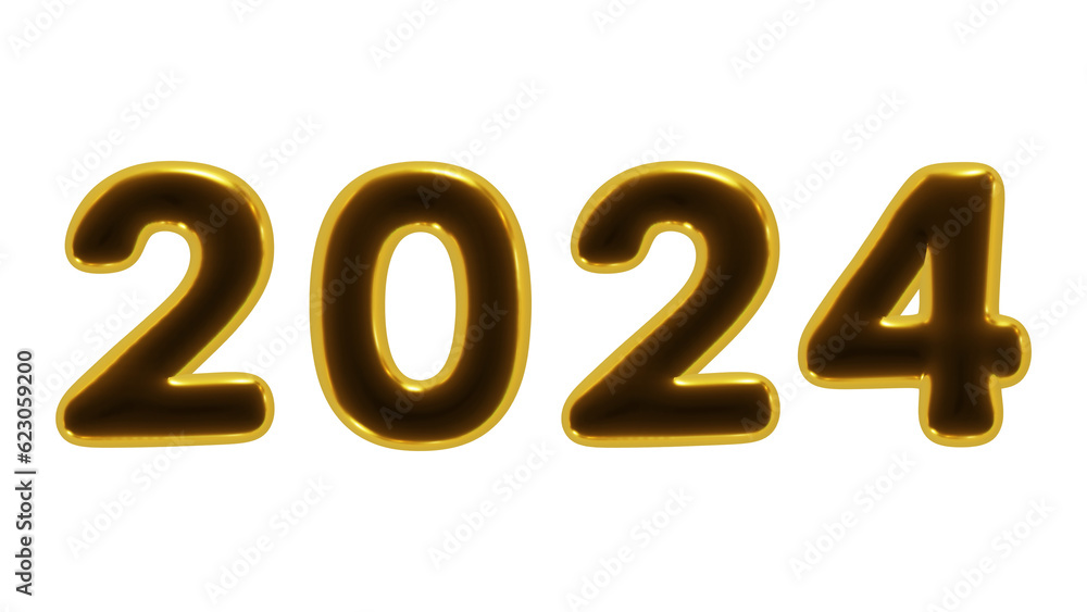 Poster 2024 number in 3d rendering for new year and calendar concept