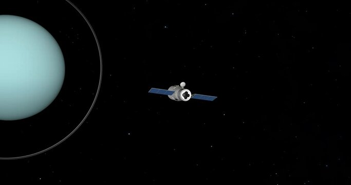 Space probe orbiting Uranus, 3D rendering.