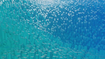 3D abstract technology background, waves of rectangles with dynamic lighting