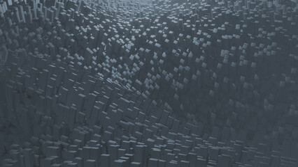 3D abstract technology background, waves of rectangles with dynamic lighting