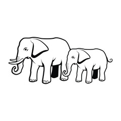Vector illustration of an elephant with a baby on a white background.