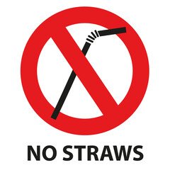 Forbidden round sign with red circle and a straw. Prohibits or informs that there is no straws being used.