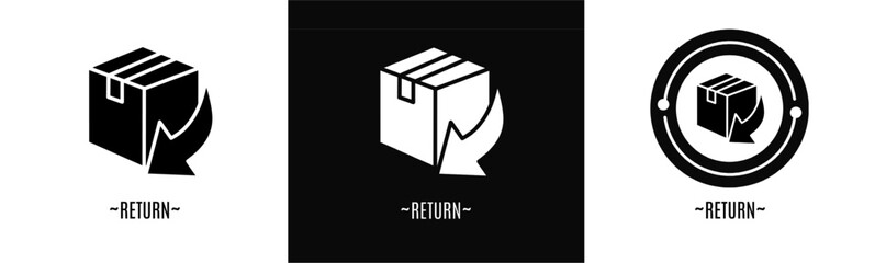 Return logo set. Collection of black and white logos. Stock vector.