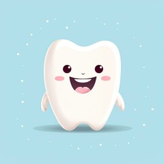 Happy cartoon tooth on a blue background
