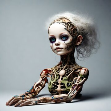 Image of a creepy horror toy doll. (AI-generated fictional illustration)
