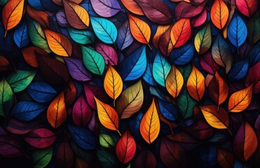 Colorful leaves lying on the ground background in the style of a color palette, perfect for autum. Creative AI