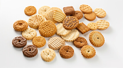Collection of cookies, crackers, biscuits isolated on white background. Generative AI - obrazy, fototapety, plakaty