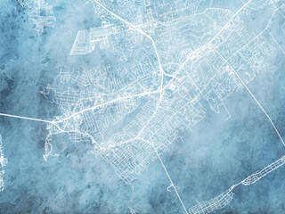 Illustration of a map of the city of  Mount pleasant South Carolina in the United States of America with white roads on a icy blue frozen background.