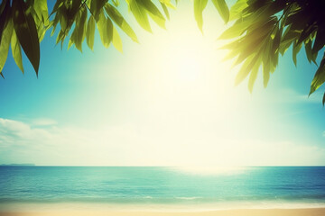 Fototapeta na wymiar Bokeh summer beach landscape. Vacation background. Ai generated