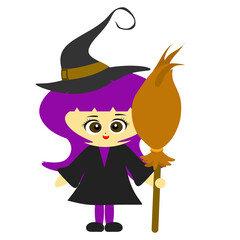 Witch on a broom in Halloween day clipart cartoon
