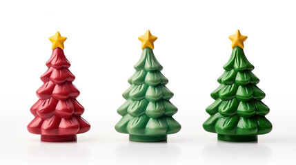 clay toy of christmas tree isolated on white , green red color, new year , generative ai
