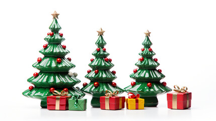 christmas tree with gifts , clay toy , white background , generative ai