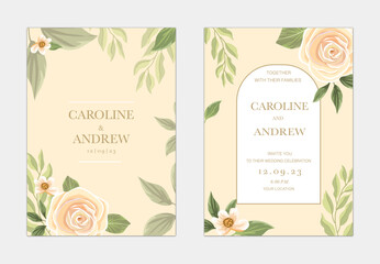 beautiful wedding invitation cards set with watercolor flowers, vector illustration