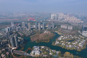Shanghai, China, 14 April 2017. Shanghai skyline view with river taken from Shanghai Tower