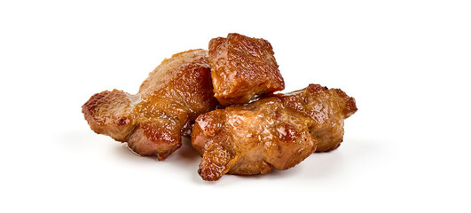 Grilled meat, roasted shish kebab, isolated on white background.