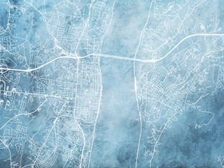 Illustration of a map of the city of  Newburgh - Beacon New York in the United States of America with white roads on a icy blue frozen background.