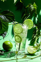 Food photography green lime lemonade