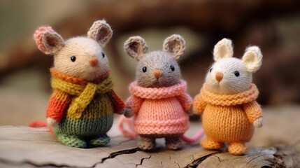 set cute knitted baby toys of mise illustration , generative ai