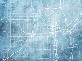 Illustration of a map of the city of  Omaha Nebraska in the United States of America with white roads on a icy blue frozen background.