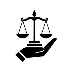 scales of justice and law. Black and white Vector lawyer icon.