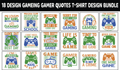 Gaming & Gamer quotes t-shirt design bundle 