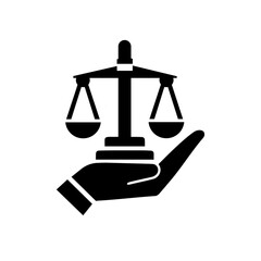 scales of justice icon and holding hand black and white Vector icon.