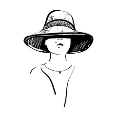 Silhouette of beautiful woman in hat  vector