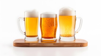 three beer glasses on white background