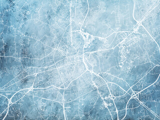 Illustration of a map of the city of  Petersburg Virginia in the United States of America with white roads on a icy blue frozen background.