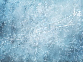 Fototapeta premium Illustration of a map of the city of Pittsfield Massachusetts in the United States of America with white roads on a icy blue frozen background.