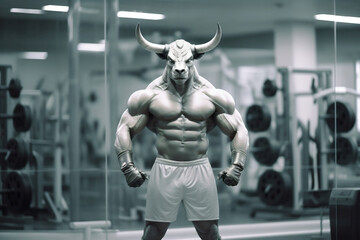 Fototapeta na wymiar fit Buffalo standing at the gym, Gym-ready buffalo in prime shape confidently posing, generative AI