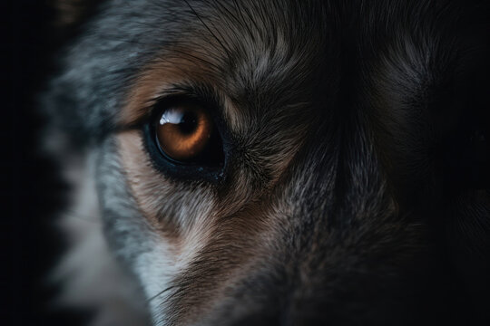 Wolf's eyes macro close up. AI generated