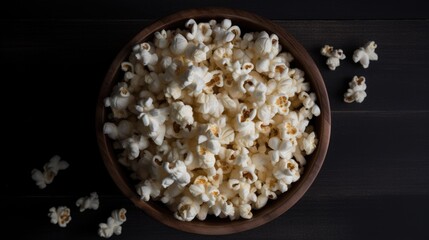 Fototapeta na wymiar top down view of a bowl of popcorn - food photography