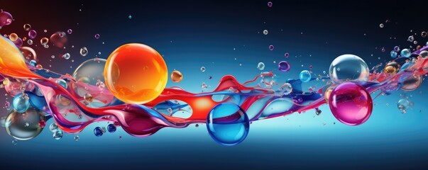 Obraz na płótnie Canvas Cosmetic essence liquid bubbles molecules antioxidant of liquid bubble, panorama. Generative Ai.