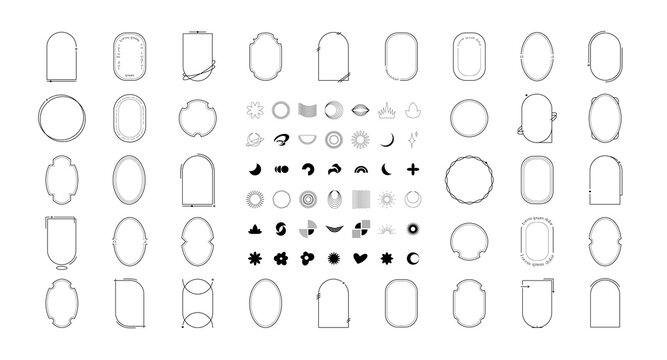 Collection of y2k aesthetic elements, frames and shapes.
