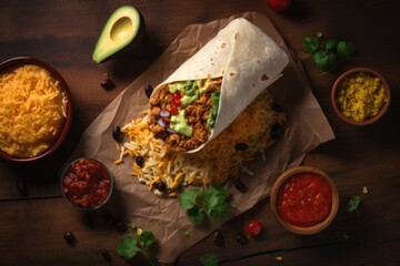top down view of Mexican Burrito  - food photography