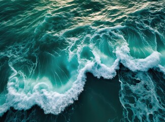 Green ocean with strong turbulent wave.