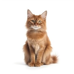 Cute minimalist Somali cat, white background