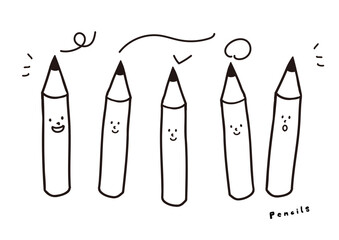 鉛筆のイラスト　手書き　白黒　キャラクター　ベクター