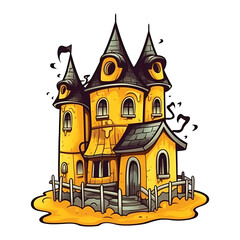 Fototapeta premium Enigmatic Residence: Captivating 2D Yellow Haunted House Artwork