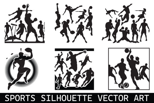 Sports Silhouettes vector bundle, Football Silhouettes bundle, American football player silhouette bundle design, Sports player vector silhouette pack.