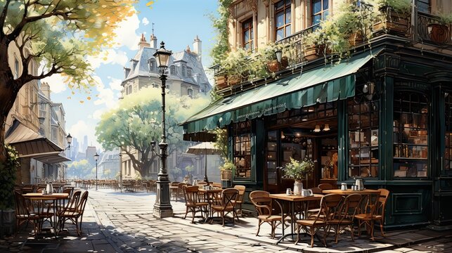 Old coffeeshop on the cities of London and paris