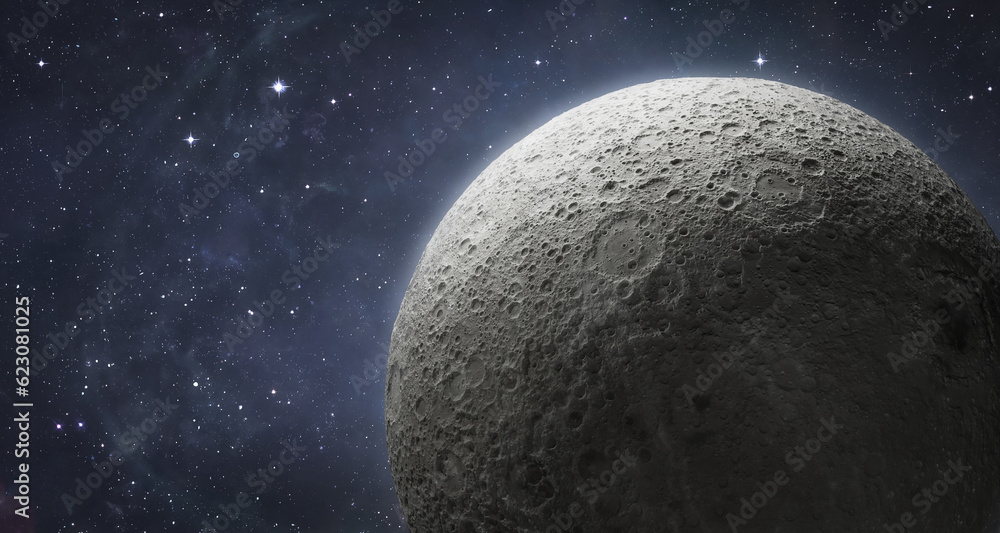 Aufkleber moon globe in bright blue space. moon sphere. lunar surface with stars. earth's satellite. elements 