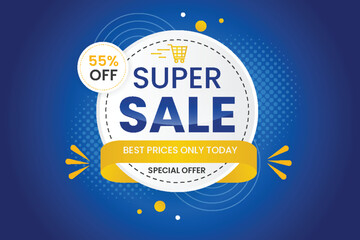 Vector mega sale discount banner promotion with the blue background and super offer banner template with editable text effect
