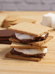 Fototapeta na wymiar Smores. Marshmallow with Chocolate and Graham Crackers