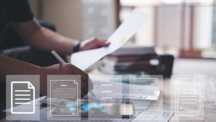 Analyst working with Business Analytics and Data Management System on computer, make a report with...