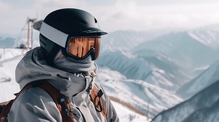 Portrait of a snowboarder with goggles. Generative AI